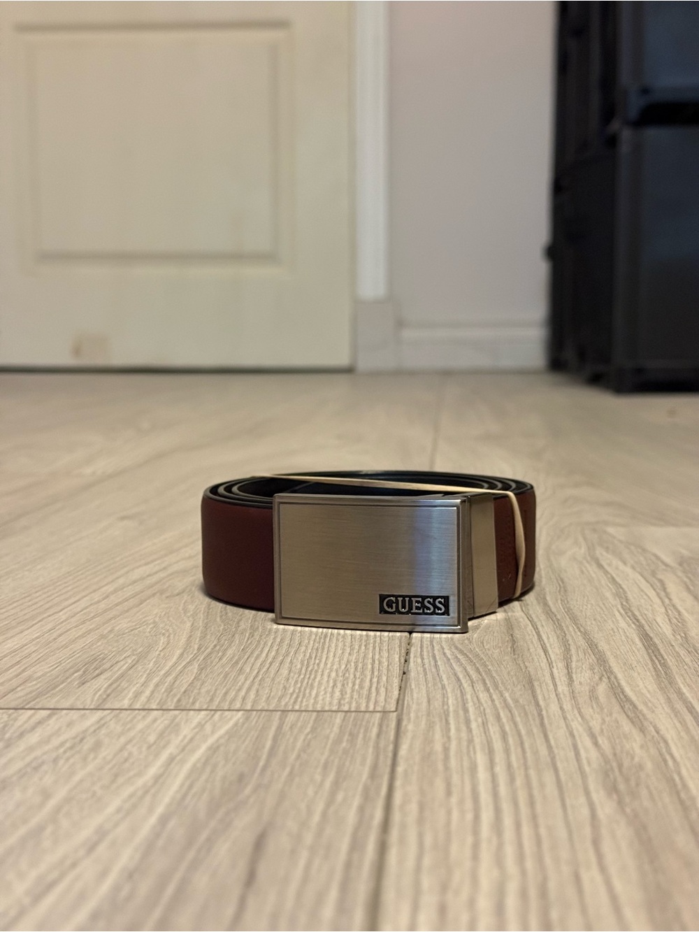 Guess Reversible Brown/Black Belt with Brushed Silver Buckle